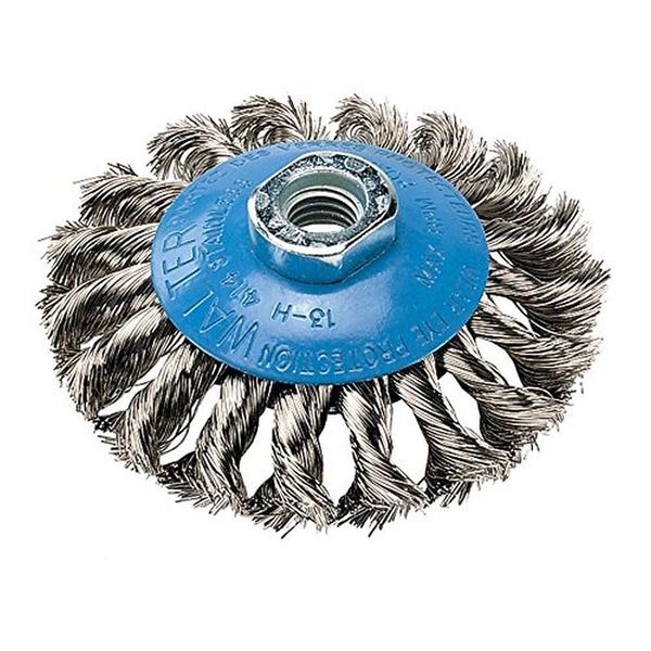 Walter 13H414 Saucer-Cup Knot-Twisted Brush – 4 in. Carbon Steel Wire Brush