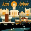 Ann Arbor, Michigan, Retro Skyline (Absorbent Ceramic Coaster, Single, Cork Back, Kitchen Table Decor)