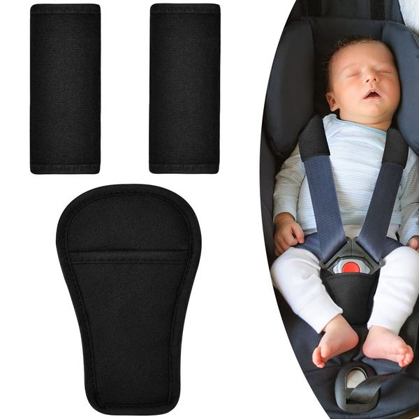 AOMIG 3Pcs Baby Pads Shoulder Strap and Crotch Cover Set, Soft Car Seat Belt Cover Pad for All Car Seats, Car Seatbelt Cushion, Car Harness Pad, Universal Fits Pushchair, Stroller, Car seat