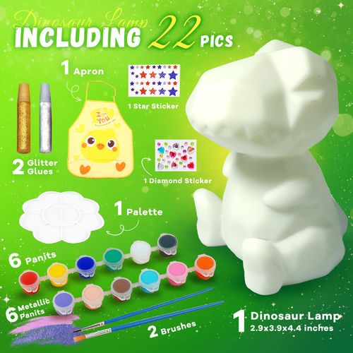Cokiki Paint Your Own Dinosaur Lamp Kit, Art Supplies DIY Night Light Painting Kit, Arts and Crafts for Kids Ages 8-12, Crafts Holiday Creative Gift for Girls Boys Ages 6 7 8 9 10 11 12+