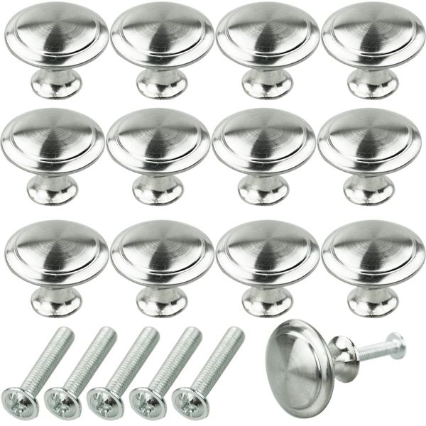 12PCS Cabinet Knobs, Premium Door Drawer Knobs Dresser Pull Knobs, Round Cupboard Handles Drawer Handles with Screws, for Kitchen Bedroom Furniture (Silver)