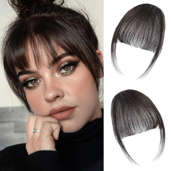 JONIJO Bangs Hair Clip in Bangs, 100% Human Hair Wispy Bangs Clip in Hair Extensions Clip on Bangs Fringe with Temples Hairpieces for Women Curved Bangs for Daily Wear (Natural Black, Wispy Bangs)