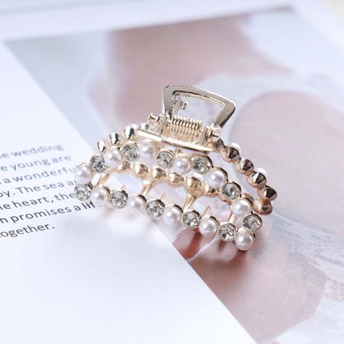 Yheakne Vintage Pearl Hair Claw Clip Metal Gold Pearl Hair Claws Clip Thick Hair Holder Clips Strong Pine Hair Clip Does Not Slip Hair Catching Barrette Decorative for Women and Girls