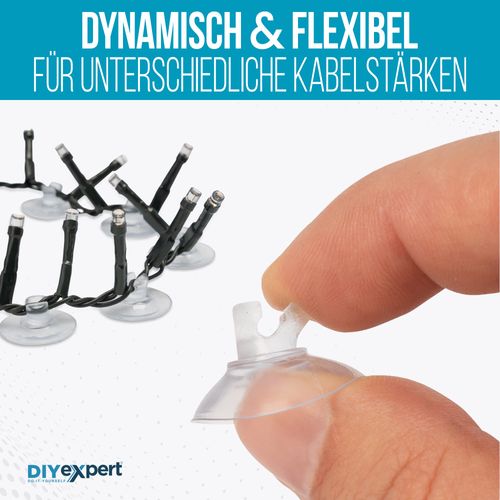 DIYexpert 50s-Pack Suckers for Fairy Lights, 20 mm Saugnap Slotted Vacuum Suction Cups Hook, 50 Pieces
