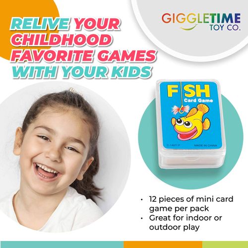Giggle Time Mini Card Set 12 Pieces - Go Fish, Hearts, and Old Maid, Card Games, Kids Toys, Family Games, Party Favors, Piñata Stuffer, Carnival Prize, Back to School Supplies - 2 inches Per Set