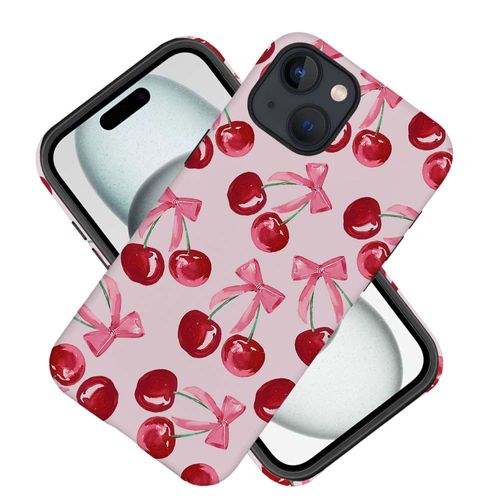 DAIZAG Case Compatible with for iPhone 15,Pink Ribbon Bow Cherry Colorful Phone Case for iPhone 15 for Girl Women Boy Men