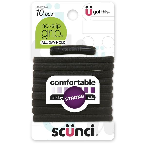 Scunci Large No Slip Elastics, Black, 10 Count (Pack of 1)