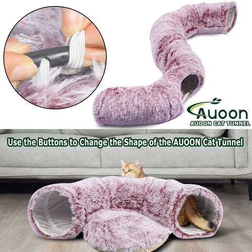 AUOON Cat Tunnel Bed with Central Mat,Big Tube Playground Toys,Soft Plush Material,Full Moon Shape for Kitten,Cat,Puppy,Rabbit,Ferret (Rosiness)