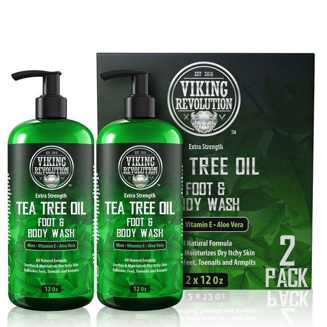 Viking Revolution Tea Tree Oil Body Wash Soap for Men - Helps Athlete's Foot, Toenail, Jock Itch, Eczema, Ringworm & Body Odors - Extra Strength Men's Body Wash (2 Pack)