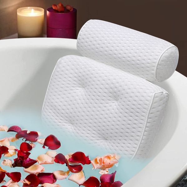 Bath Pillow,Tub Pillow for Bathtub Support Neck,Head and Back with Strong Non-Slip Suction Cups and Comfortabl 4D AirMesh Bath Pillow for Women and Men