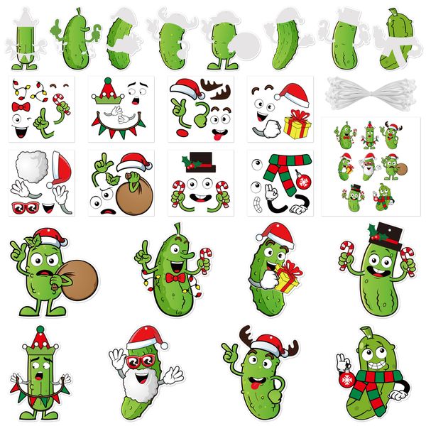 BeYumi Christmas Pickle Craft Kit - 123Pcs Christmas Pickle Craft Kit DIY Hanging Ornament Make Your Own Green Cucumber Decoration Set Xmas Holiday Party Favor Home Classroom Art Supplies for Kids
