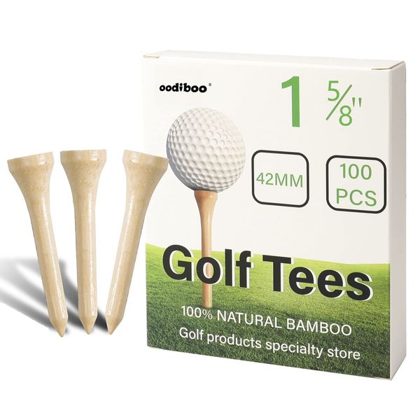 oodiboo Golf Tees Bambus Golf Tees Strenge Auswahl, Sehr Wenige Ehlerhafte Produkte(1-5/8 Zoll)42mm 100 Stück