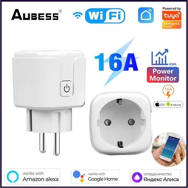 16A EU Smart Wifi Power Plug with Power Monitor Smart Home Wifi Wireless  Socket Outlet Works with Alexa Google Home Tuya App