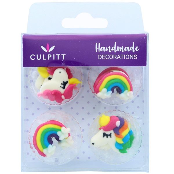 Culpitt Rainbows & Unicorns Sugar Piping's, Edible Cake Decorations, Unicorn Cupcake Decorations - Pack of 12