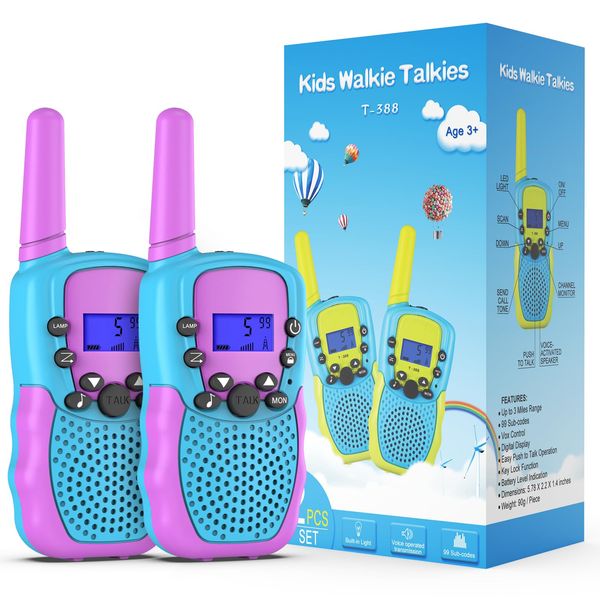 Selieve Toys for 3-14 Year Old Children's, Walkie Talkies for Kids 22 Channels 2 Way Radio Toy with Backlit LCD Flashlight, 3 Miles Range for Outside, Camping, Hiking Purple