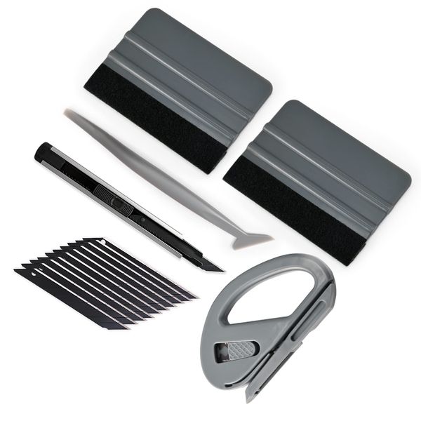 Gomake Vehicle Vinyl Wrap Window Tint Film Tool Kit Include 4 Inch Felt Squeegee, Retractable 9mm Utility Knife and Blades, Zippy Vinyl Cutter and Mini Go Corner Squeegee for Car Wrapping