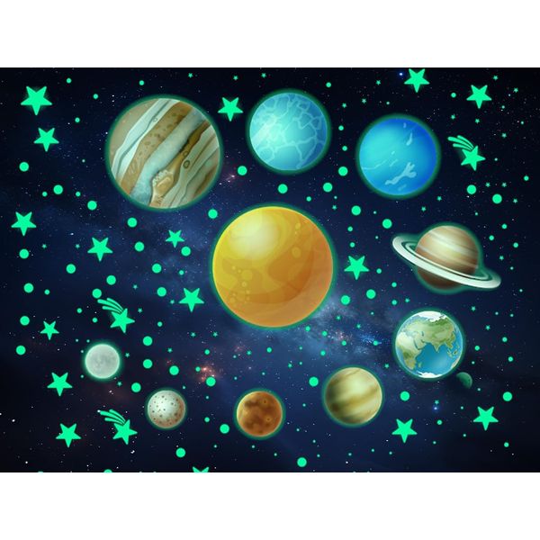 Hitopin 9 Planeten Wandsticker Leuchtaufkleber,Leuchtsterne Leuchtsticker Wandtattoo,Sonnensystem Sterne Fluoreszierend Wandaufkleber, Sternenhimmel Aufkleber Leuchtsticker, für Kinderzimmeraufkleber