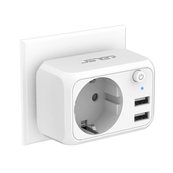 JSVER USB Steckdose 4000W mit 2 USB Anschluss,Steckdosenadapter USB Adapter Steckdose Schuko Stecker mit USB Ladegerät, Ladestecker USB mit Schalter für Phone und Haushaltsgeräte-Weiß