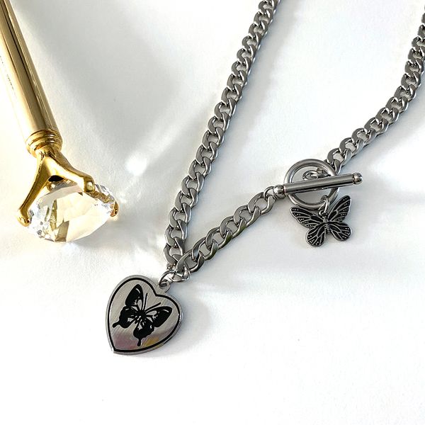 Surgical Steel Heart Butterfly Bold Chain Choker Necklace