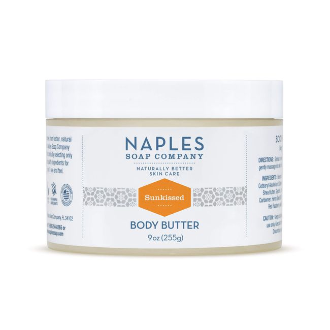 Naples Soap Natural Body Butter - Rich Cocoa Shea Body Butter Made For Women With No Harmful Ingredients - Natural Skin Care For Nourished And Moisturized Skin - 9 oz, Sunkissed