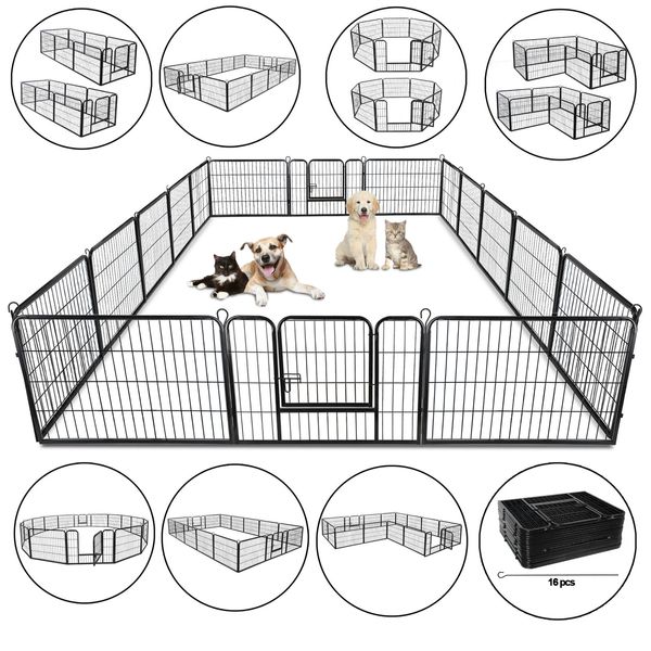 Dog Playpen 16 Panels 24" Foldable Metal Pet Fence Exercise Pen for Yard Camping