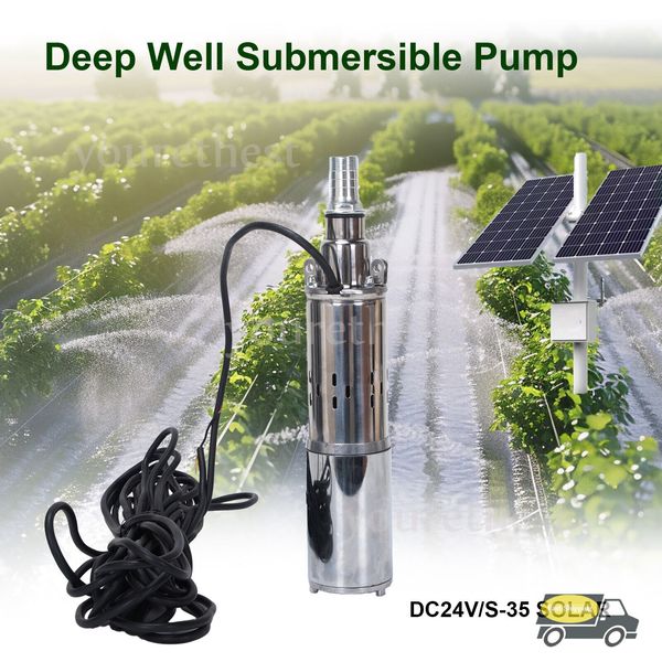 3" DC 24V 250W Deep Well Solar Water Pump Bore Hole Submersible Pump 1500L/H NEW