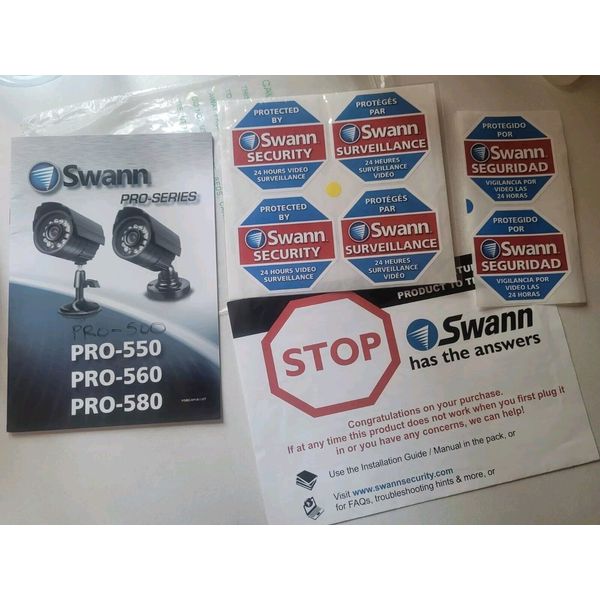 Swann Security Camera Pro-500 Series Owners Manual & Stickers