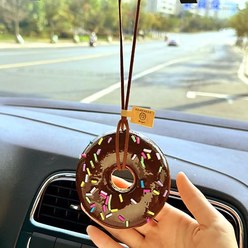Chocolate Brown Donut Bread - Shaped Food Car Charm,Adorable Rearview Mirror Decor for Cars and Trucks, Ideal for Teenagers, Men, and Women