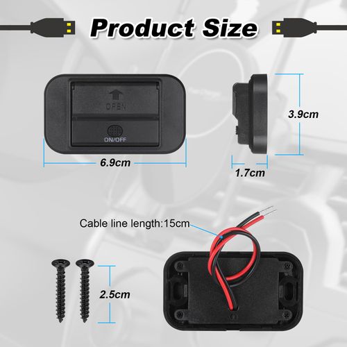 JIZZU Dual USB Car Charger Socket with Switch, PD USB C Charging Socket, QC3.0 Charging Socket, Type C Motorhome Socket 12V / 24V