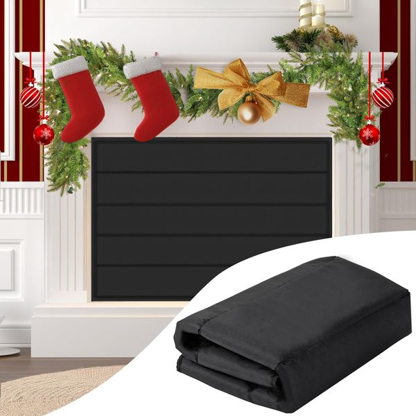 Fireplace Cover, Magnetic Fireplace Blocker Blanket Stops Heat Loss, Indoor Fireplace Draft Stopper Save Energy, Magnetic Fireplace Draft Cover for Iron Fireplace Frame (39"x32")