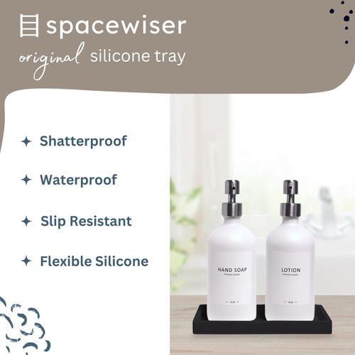 Spacewiser Countertop and Vanity Tray – Small 7.7" Silicone Soap Dispenser Trays, Flexible Bathroom Trays, Dish Soap Holder Kitchen Counter Caddy, Organizer Sink Tray for Soaps Bottles, Sponge, Keys