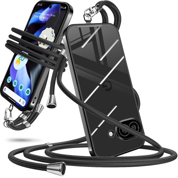 Google Pixel 9A Case, Shoulder Clear, Pixel 9a Smartphone Case, Cover, Shoulder Strap, Crossbody Strap, Shockproof, Transparent, TPU, Thin, Drawstring, Adjustable Length, Removable, Fall Prevention,
