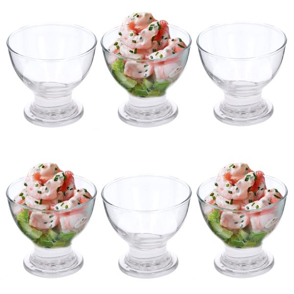 Set of 6 Glass Prawn Cocktail Bowls Dishes Appetizer Starter Prawn Cocktail Serving Glasses Stemmed for Appetiser Prawn Seafood Shrimp Salad Snack Cocktail Nibbles Party Glass Bowls, 235ml