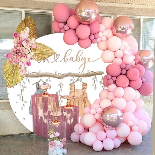OERJU Baby Shower Round Backdrop Cover - Oh Baby Boy Girl Clothes Rustic Branches Leave Newborn Gender Reveal Party Decoration Background Circle Cover 7.2x7.2ft