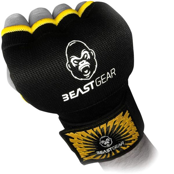 Beast Gear Advanced Inner Boxing Gloves Gel Mitts for Combat Sports, MMA and Martial Arts (Black Yellow/Medium)