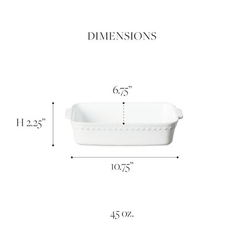 Costa Nova Ceramic 10.75" x 6.75" Rectangular Baker - Pearl Collection, White | Oven & Dishwasher Safe Bakeware | Food Safe Glazing | Restaurant Quality Dinnerware