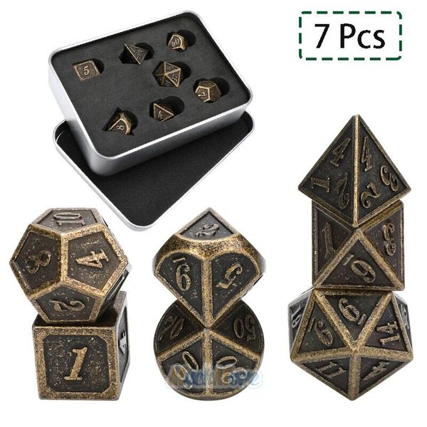 7Pcs/set Vintage Bronze Metal Polyhedral Dice DND RPG MTG Role Playing Game Toy