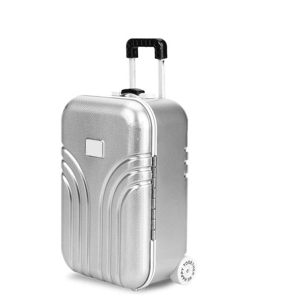 Toy Suitcase, Dolls Travel Suitcase, Mini Size Trolley Case with Open and Close Carry On Luggage Simulation Rolling Suitcase Toy(Silver)