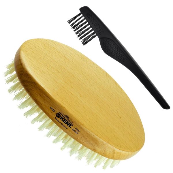 Kent MG3 Finest Hair & Beard Brush Set for Men - Natural Boar Bristle Grooming Brush, 360 Wave Brush, Beard Straightener + LPC3 Brush Cleaner