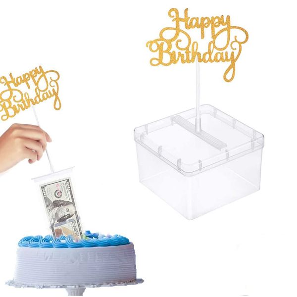 Morofme Cake Money Box, Money Pulling Cake Making Mold, Money Cake Dispenser Box, Cake Money Kit With Happy Birthday Cake Topper Cake ATM Money Box for Birthday Graduation Party Cake Decoration