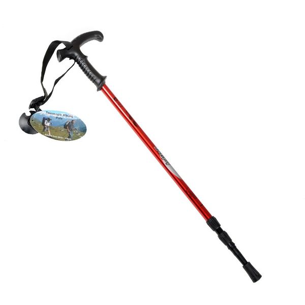 Red Telescopic Anti-Shock Hiking Walking Pole Stick New