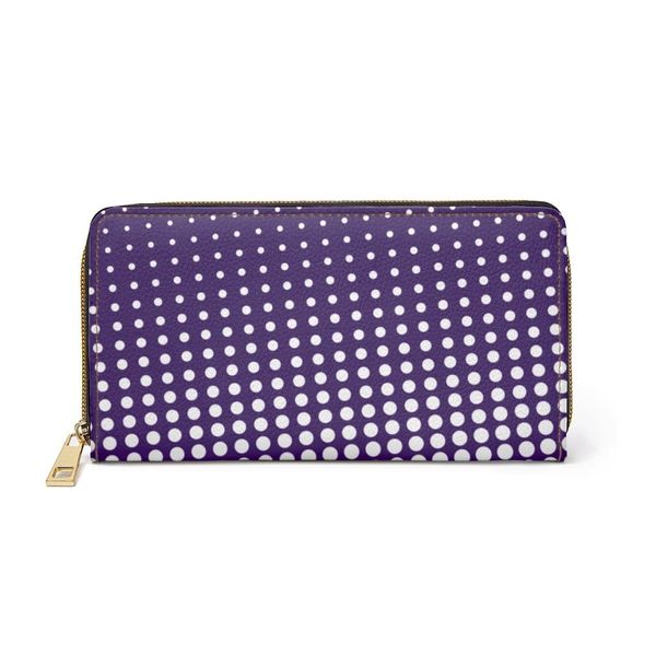 Womens Wallet, Zip Purse, Purple & White Polka Dot - One size