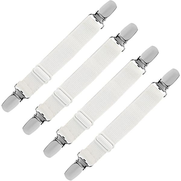 LIHAO 4PCS Bed Sheet Clips Adjustable Mattress Holder Elastic Clips Bed Sheet Fasteners Grippers for Sheets and Ironing Boards(White)