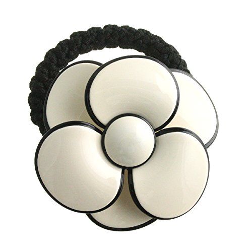 VINGTAINE H7105 Hair Elastics, Camellia, Enamel Style, Basic, Flower, 3D Hair Accessory, Hair Accessories, wht