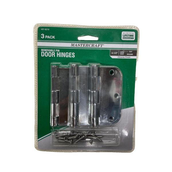 MASTERCRAFT 3-1/2” CHROME DOOR HINGES, 3-Pack, 431-6210
