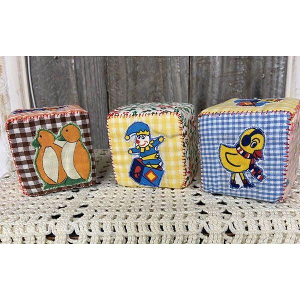 Vintage Handcrafted  Soft Foam Blocks Set Of 3 Gingham Material