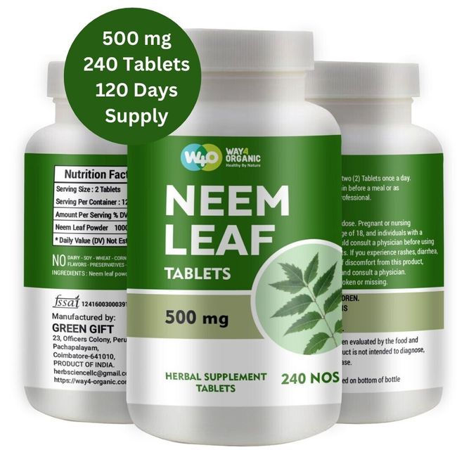 Neem Tablets 500mg 240 Counts 120 Days Supply - Immune System Support