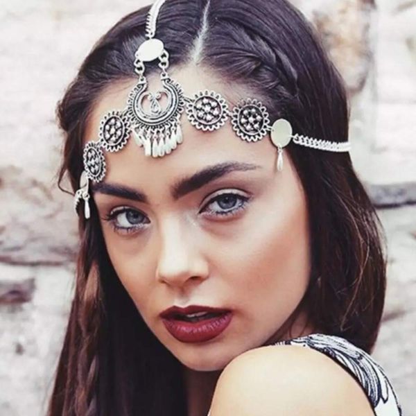 YERTTER Gypsy Turkish Boho Vintage Head Chain Headpieces Hair Accessories Wedding Party Hair Jewelry for Women and Girls (Silver)