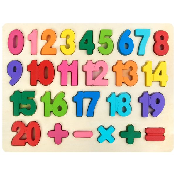 Number Puzzle Wooden Puzzles for Toddlers 1 2 3 4 5 Year Old, Shape Learning Puzzles Toys with Puzzle Board & Number Blocks, Preschool Educational for Girls Boys