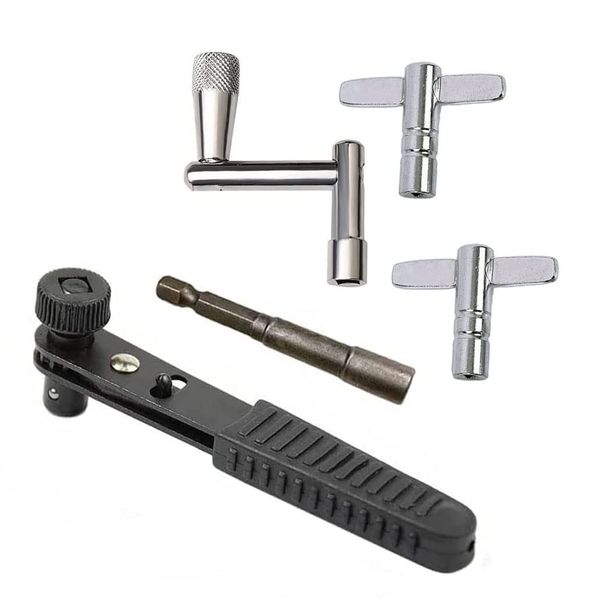 Jiayouy Drum Keys 5 Pack Chrome Steel Construction Standard Drum Keys with Ratchet Torque Wrench Drill Bit Drum Key Tuner Percussion Hardware Tool for Drum Accessories